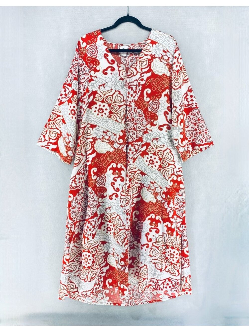 Natori Nightgown Womens L Multicolor Satin Zip Front Kaftan Maxi Japanese
